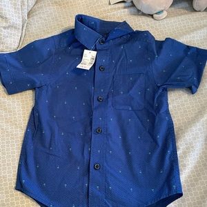 Boys blue palm tree button down shirt